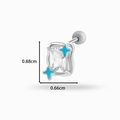 Silver star stud earring with rectangular clear gem and blue accents, 0.88cm height - Blue Star Silver Base (0165-2# Silver Blue)