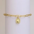 18K gold plated paperclip chain bracelet with zircon octagon pendant letter X charm - Letter X