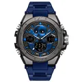 Sporty blue skull watch with silicone strap and dual analog-digital display - 6087 Royal Blue Men's