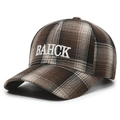 Karo-Baseballcap mit BAHCK-Stickerei in Braun und Beige aus Wollmischgewebe - Verstellbar / Kaffeebraun