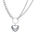 Hip hop heart pendant necklace with asymmetrical thick and thin silver chains - Silver Heart Splicing Double Chain Necklace