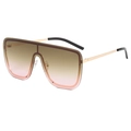 Oversize shield sunglasses with brown to pink gradient lenses and gold metal frame - Gold Frame Tea Pink Gradient Lens