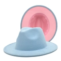 Detail of light blue and pink wide brim fedora hat showing dual-tone wool felt material - M (56-58cm) / Sky Blue + Pink