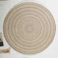38cm round jute placemat with mandala pattern and boho style fringe in natural finish - 38cm / White Annual Ring