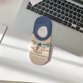 Blue and beige cartoon dog invisible socks with non-slip silicone and striped pattern - One Size / Flying Bird
