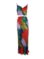 Two-piece pleated set with colorful gradient abstract print crop top and maxi skirt - Abstract Red Print