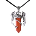 Pendentif dragon argenté avec pierre de cristal hexagonale rouge et cordon noir - Collier Jaspe Rouge (avec cordon)