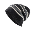 Bonnet classique en laine tricotée à rayures noir, blanc et gris pour hommes et femmes - 36x26cm / Noir