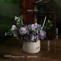 Artificial lavender rose plant in white ceramic pot with Life Life text, 15x15cm size - Light Purple Artificial Flower Pot With Handle