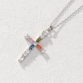 Cross pendant necklace with colorful zircon stones on a slim silver metal chain - Silver Multi-color Zircon Cross (0100S)