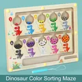 Dinosaur theme wooden magnetic color sorting maze toy for counting and motor skills - TL Dinosaur Color Sorting Maze