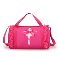 Pink ballet dance bag for girls featuring white dancer silhouette and lace trim - Rose Red (Long Lace Dancer)