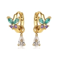 Orecchini a cerchio farfalla dorati con gocce di zircone e frange eleganti - Tonalità Oro 18K (Zirconia Blu Viola + Bianco + Verde)