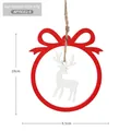 Wooden Christmas reindeer ornament with red bow and twine, 10cm x 8.5cm size - Red and White Reindeer