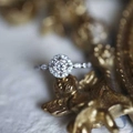 Luxuriöser Halo-Diamantring mit rundem Hauptstein auf goldenem Vintage-Reliefdekor - Einstellbar Offen / Weißgold
