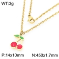 Collana con ciondolo a ciliegia dorata in smalto rosso e foglie verdi con catena 450mm - Collana con Ciondolo Ciliegia Rosso Verde (KN292997-Z)