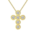 Luxurious gold cross pendant necklace featuring six sparkling round-cut zircon stones - Gold