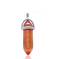 Orange hexagonal crystal point pendant with silver bail and polished cat eye stone effect - Orange Cat's Eye