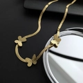 Gold plated titanium butterfly necklace with flat herringbone chain for women - Butterfly Pendant Snake Chain / Gold
