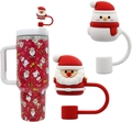 Christmas snowman and Santa Claus silicone straw toppers for 10mm Stanley cup straw - 2 Pcs/Set