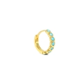 S925 gold-plated earrings with circular turquoise stones in a single hoop design - Single Blue Stone Hoop Gold