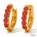 Gold plated hoop earrings with six vertical red zircon stones and clicker closure - Gold Red Zirconia (KDE475)