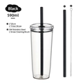 590ml black Tritan straw cup set with 25cm reusable straw and cleaning brush - 590ml / Black