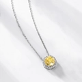 Elegante collana in argento S925 con una pietra gialla tonda e un alone di zirconi lucidi - Zirconia Gialla【8mm】 / Giallo chiaro