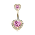 Pink heart-shaped zircon belly button ring with golden finish and crystal frame - Gold Plated Pink