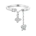 S925 sterling silver butterfly chain ring with sparkling cubic zirconia and drop pendant - Adjustable Open / Silver (BSR349)