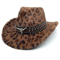 Dettaglio cappello cowboy leopardato con testa di toro argentata e fascia con borchie - M (56-58cm) / Corona a Cuore Marrone Scuro
