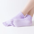 Light purple five-toe yoga socks with non-slip white silicone dots for pilates - One Size / Five Toe-Solid Light Purple