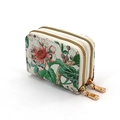 Dual-zipper floral card holder for women with elegant peony print and gold metal zippers - Green Floral