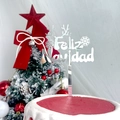 Silberner Tortenaufsatz aus Acryl Feliz Navidad mit Rentiergeweih und Schneeflocken-Design - Silber Rentier Geweih Frohe Weihnachten / Silber