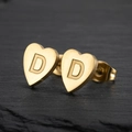 Minimalist heart-shaped gold stainless steel stud earring featuring letter D engraving - Letter D / Gold