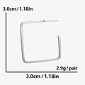 Detail view of silver square hoop earrings showing 3.0cm size and 2.9g weight specs - Silver Square (D438-S)