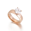 Roségouden ring met gehamerde textuur en een klassieke vier-klauws solitaire diamant - US 6 / Roségoud (KR100654-K)