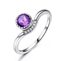 Elegant 925 sterling silver bypass ring featuring a round purple amethyst and side zircon stones - US 10 / Purple