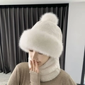 Ensemble écharpe et bonnet d'hiver en tricot avec doublure polaire pour femme et enfant - Blanc
