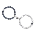 Bracciali magnetici coppia con cuore in turchese bianco e pietre naturali blu venate - Pietra Venata + Turchese Bianco