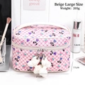 Pink plaid cosmetic bag with panda strawberry print and white bow charm in large size - Pink Large