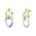 S925 sterling silver chain link earrings with natural white pearl and bicolor finish - Gold and Silver Two-Tone Pearl Earrings (GPE55)