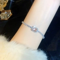 Silver plated bracelet featuring a pink square gemstone and sparkling white zircon stones - Light Purple Crystal Square Bracelet (A2112)