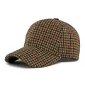 Classic baseball cap with red and brown houndstooth pattern and curved brim - One Size (55-59cm) / Green