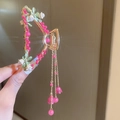 Pink beaded flower hair claw clip with lily of the valley and fringe tassel charm - 50# Claw Clip