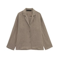 Completo in lino con camicia a maniche lunghe e pantaloncini in color taupe su bianco - XS / Tops / Marrone