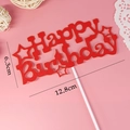 Sparkling red glitter Happy Birthday cake topper with star elements for party decor - Star HB Red