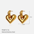Golden heart-shaped stainless steel earrings with wavy texture, 33mm height - Gold Rippled Heart Studs