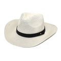 White Panama straw cowboy hat with black decorative band and golden studs on white background - M(56-58cm) / Pure White