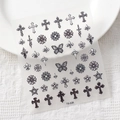 5D reliëf gothic nagelstickers met zwarte kruisen en vlinderontwerpen voor manicure - Gotisch Kruisreliëf (TS-208)